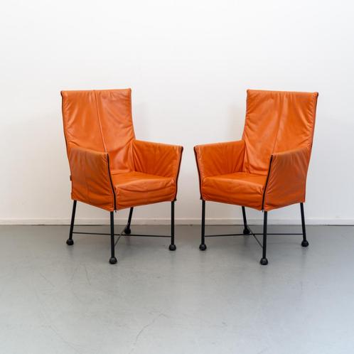 8 Als nieuwe Montis Chaplin stoelen oranje leer, Huis en Inrichting, Zetels | Voetbanken en poefs