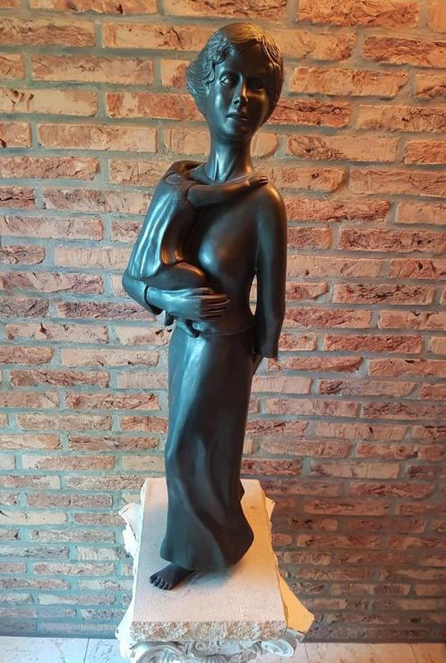 Prachtig groot beeld 92 cm Vrouw met kind zonder hoofd, Antiquités & Art, Art | Sculptures & Bois, Enlèvement