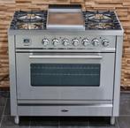 🔥Luxe Fornuis Boretti 90 cm rvs + rvs 5 pits frytop 1 oven, 60 cm of meer, 5 kookzones of meer, Vrijstaand, 90 tot 95 cm