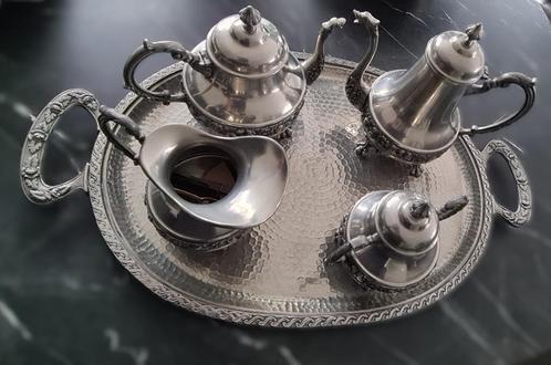 tinnen koffie/thee set op dienblad, Antiek en Kunst, Antiek | Tin, Ophalen
