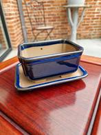 Blauw geglazuurd bonsai pot schaal met onder schaal, Ophalen of Verzenden, Zo goed als nieuw