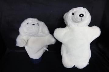 handpop witte ijsbeer en witte baby zeehond, Enlèvement ou Envoi, Utilisé, Ours