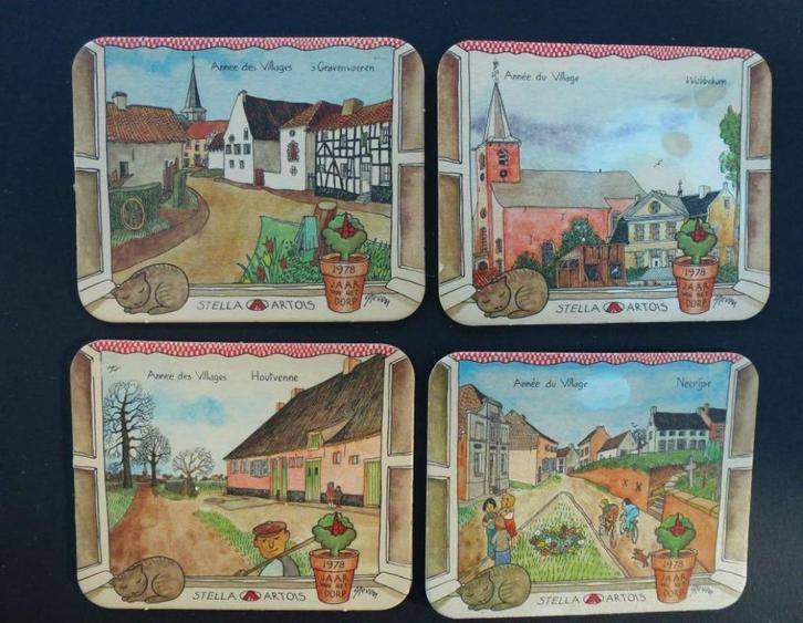 bierviltjes Stella Artois 1978 Jaar van het dorp, Verzamelen, Biermerken, Zo goed als nieuw, Viltje(s), Stella Artois, Ophalen of Verzenden