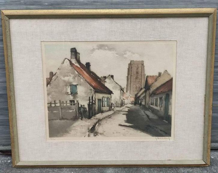 Gravure signe Roger hebbelinck, Antiek en Kunst, Kunst | Etsen en Gravures, Ophalen of Verzenden