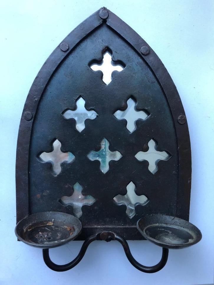 Brocante smeedijzeren spiegeltje, Antiek en Kunst, Curiosa en Brocante, Ophalen of Verzenden