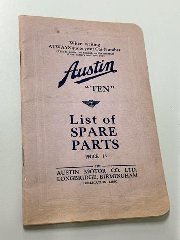 Liste des pièces Austin 10 - Série 1369C GRL avec photos
