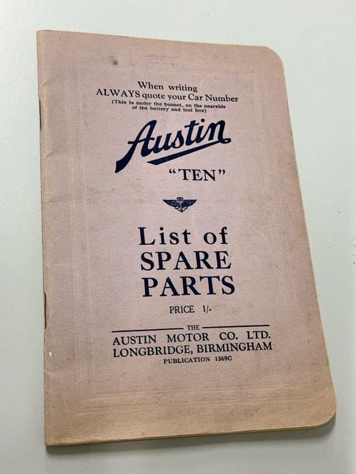 Liste des pièces Austin 10 - Série 1369C GRL avec photos, Autos : Divers, Modes d'emploi & Notices d'utilisation, Enlèvement ou Envoi