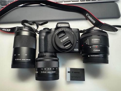 Pack Canon M50 complet + 4 objectifs + adaptateur EF + acces, Audio, Tv en Foto, Fotocamera's Digitaal, Zo goed als nieuw, Spiegelreflex