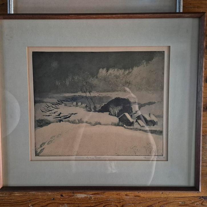 Henri Quittelier 1956, Le dur hiver,, Antiek en Kunst, Kunst | Etsen en Gravures, Ophalen of Verzenden