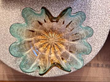 Vintage Moderne 1970s Murano Style Green Gold Blown Art Glas beschikbaar voor biedingen