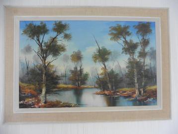 Belle peinture encadrée et signée, paysage, vintage beschikbaar voor biedingen