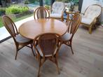Ronde eettafel + 4 stoelen ROTAN, Huis en Inrichting, Ophalen, Overige materialen, Gebruikt, Rond