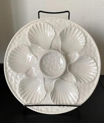6 Assiettes à Huîtres en Faïence Blanche de Longchamp, Enlèvement
