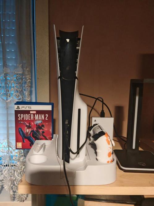 Ps5 Slim Disc Edition+2games, 2tb externe opslag en Cooling, Games en Spelcomputers, Spelcomputers | Sony PlayStation 5, Zo goed als nieuw