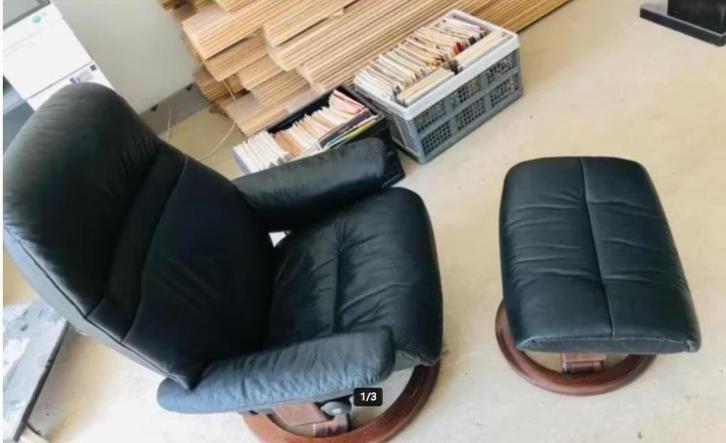 stressless relaxzetel met voetsteun  zwart, Huis en Inrichting, Fauteuils, Gebruikt, Ophalen