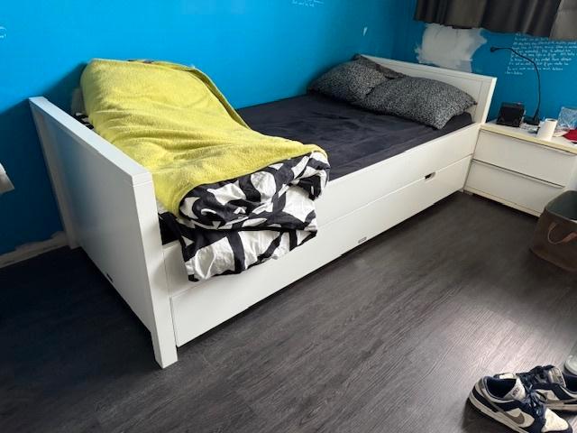 Twee identieke kinderbedden BOPITA, Huis en Inrichting, Slaapkamer | Bedden, Gebruikt, Eenpersoons, 100 cm, 210 cm, Hout, Wit