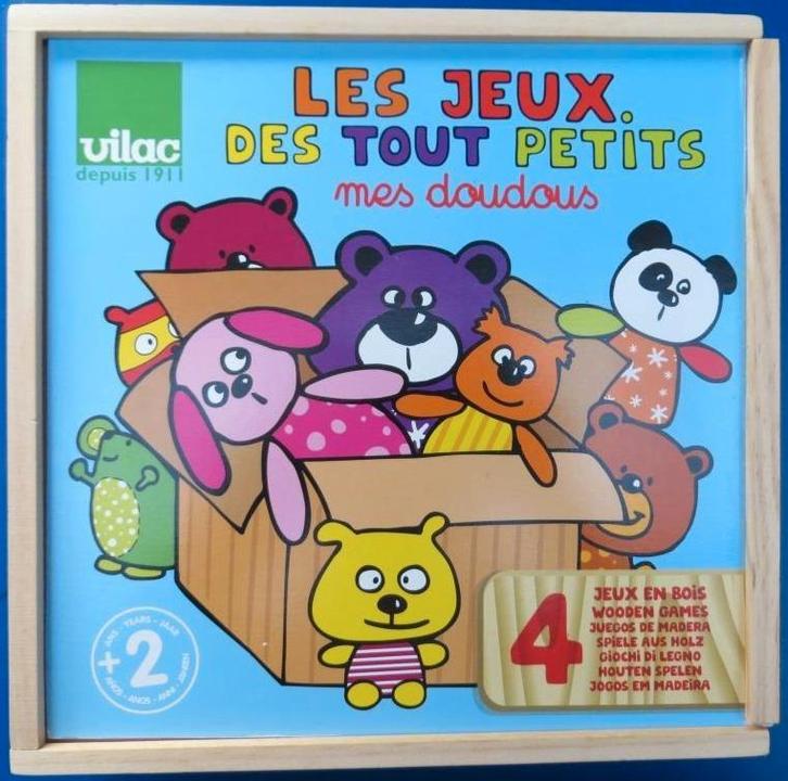Les jeux des touts petits 2 + Vilac 4 houten spelen, Kinderen en Baby's, Speelgoed | Houten speelgoed, Gebruikt, Overige typen
