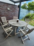 Teak tuinset rond tafel 120cm met 5 stoelen, Tuin en Terras, Ophalen, Zo goed als nieuw, Tuinset