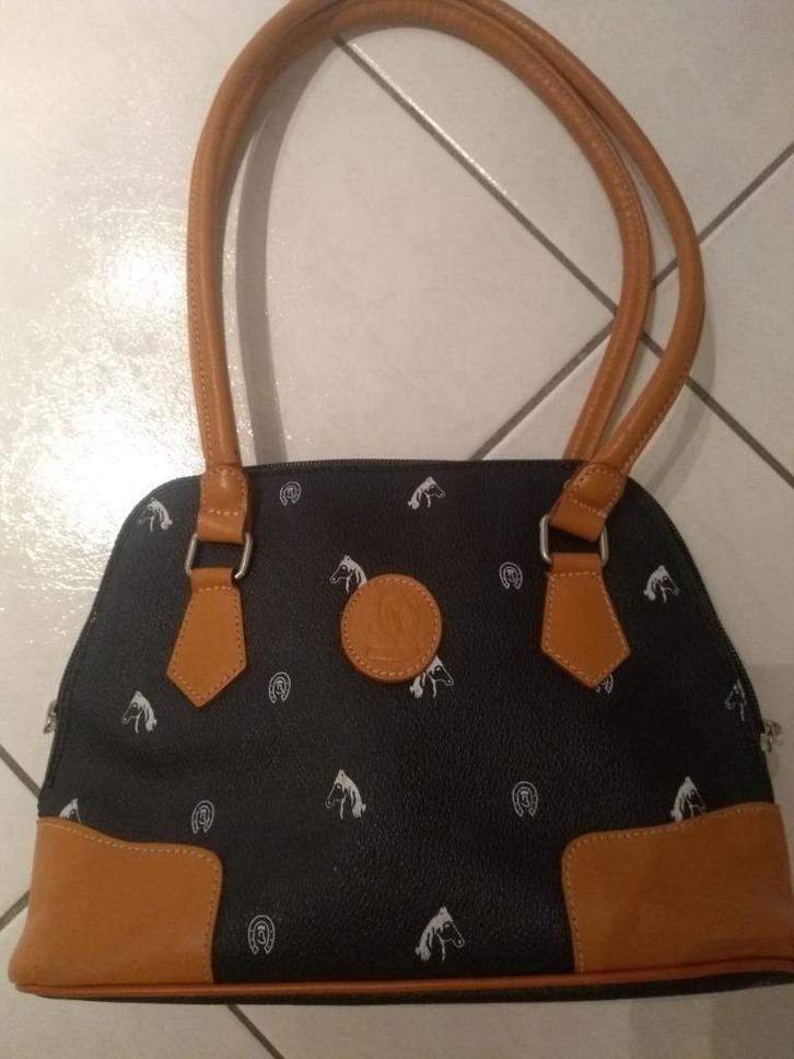 HANDTAS   in leder, Handtassen en Accessoires, Tassen | Damestassen, Gebruikt, Handtas, Zwart, Ophalen of Verzenden