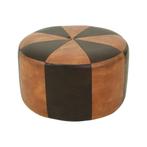 Ronde Vintage Bruine Poef Tweekleurig Skai Leder Sixties, Minder dan 50 cm, Gebruikt, Rond, Minder dan 50 cm