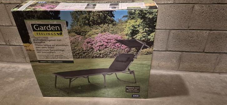 Aluminium ligstoel met zonnekap – NIEUW in verpakking, Tuin en Terras, Ligbedden, Nieuw, Aluminium, Ophalen of Verzenden