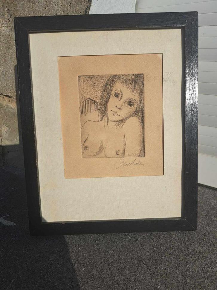 gravure signe roland devolder, Antiek en Kunst, Kunst | Etsen en Gravures, Ophalen of Verzenden