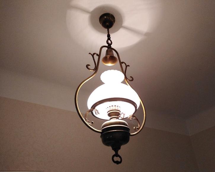 Kroonluchter in „Engelse” stijl, Huis en Inrichting, Lampen | Kroonluchters, Gebruikt, Glas, Metaal, Ophalen