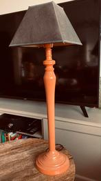 Lampe à déposer pied abricot abat jour cuir grainé chocolat, Enlèvement, Comme neuf, Autres formes, 50 cm ou plus