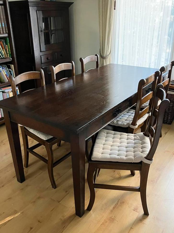 Houten eettafel met stoelen 6 persoons, Huis en Inrichting, Tafels | Eettafels, Zo goed als nieuw, 50 tot 100 cm, 150 tot 200 cm