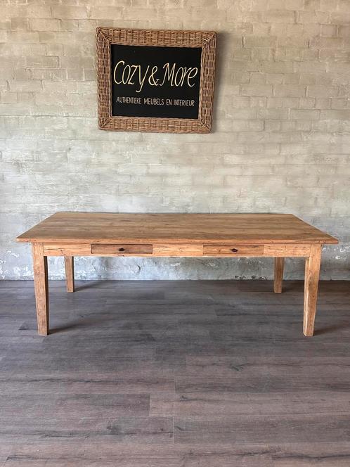 Authentieke boerentafel - 220 x 98 cm + 76 cm hoog / 2 lades, Huis en Inrichting, Tafels | Eettafels, Zo goed als nieuw, 50 tot 100 cm