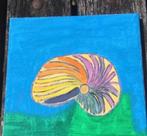 Schilderijtje Nautilus schelp op canvas 20 cm x 20 cm, Ophalen of Verzenden