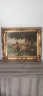 olie schilderij op doek van een herder met zijn schapen, Ophalen of Verzenden