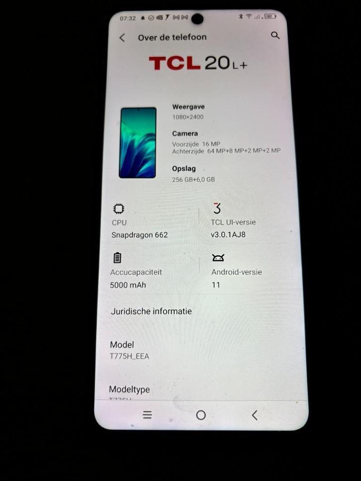 TCL 20 L+ - 256GB - Zwart, Telecommunicatie, Mobiele telefoons | Overige merken, Zo goed als nieuw, Zonder abonnement, Zonder simlock