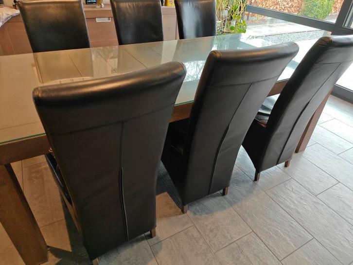 Set hoge leder stoelen met eiken poten, Huis en Inrichting, Stoelen, Ophalen