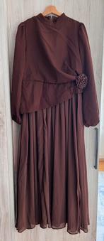 Rosette Mock Neck Puff Lange Mouwen Geplooide Maxi Jurken, Kleding | Dames, Bruin, Maat 42/44 (L), Nieuw, Ophalen of Verzenden