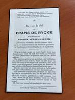 F. De Rycke  Wetteren 1906 + bombardement Nordhausen 1945, Carte de condoléances, Envoi