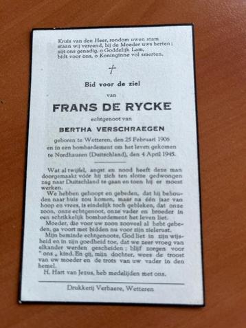 F. De Rycke  Wetteren 1906 + bombardement Nordhausen 1945