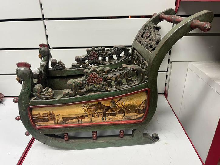 Traîneau décoratif ancien sculpté & peint à la main 19e/20e, Divers, Noël, Utilisé, Enlèvement