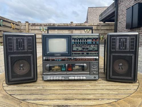 Cougar TV-838 retro boombox-dubbel cassette, radio & mini-tv, Audio, Tv en Foto, Overige Audio, Tv en Foto, Zo goed als nieuw