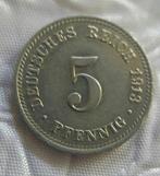 Monnaie munten allemagne 5 pfennig 1913 D, Timbres & Monnaies, Monnaies | Europe | Monnaies euro, Enlèvement ou Envoi, Allemagne