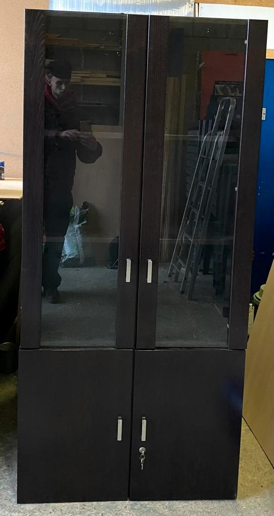 Vitrinekast + onderkast – donker hout - 180 x 83 x 45 cm., Huis en Inrichting, Kasten | Computermeubels, Gebruikt, 170 cm of meer