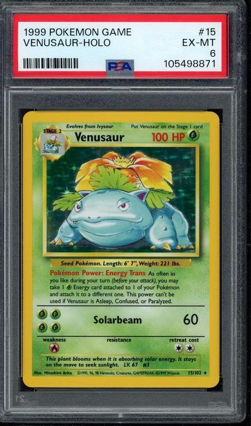 Venusaur Holo PSA 6 - 15/102 - Base Set 1999, Hobby en Vrije tijd, Verzamelkaartspellen | Pokémon, Zo goed als nieuw, Losse kaart