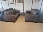TAUPE BUFFELLEDEREN SALON MET POEF 3 EN 2 ZIT, Enlèvement, Utilisé, Cuir