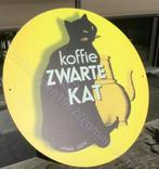Koffie ZWARTE KAT retro ontwerp op dubbel metaal diameter 60, Verzenden, Zo goed als nieuw, Reclamebord