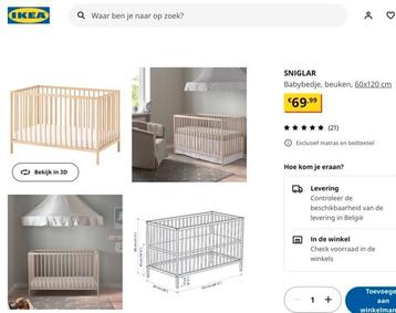 Lit bébé avec matelas - Ikea Sniglar + Pelleplut 60x120