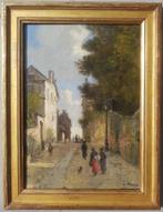 PECRUS - Rare tableau 1880 - Rue à Montmartre, Paris, Envoi