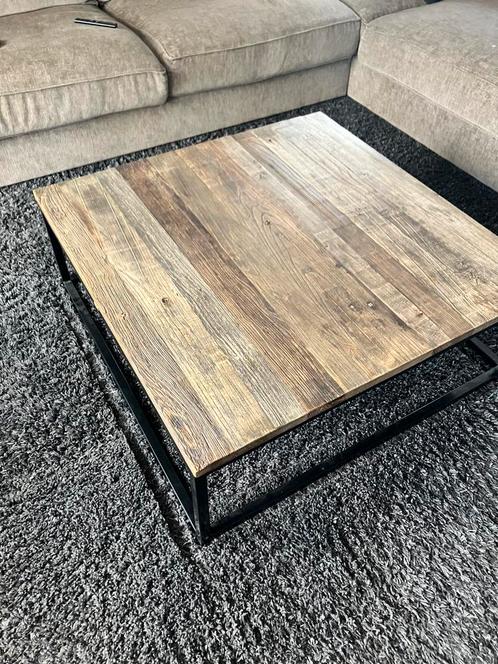 Prachtige salontafel vierkant massief hout teak eik, Huis en Inrichting, Tafels | Salontafels, Zo goed als nieuw, 100 tot 150 cm