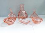 vintage toilettafel set 6 stuks roze persglas jaren 30, Ophalen of Verzenden