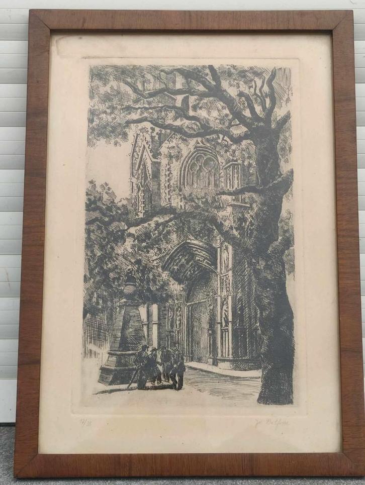 Eau forte signe jos delfosse, Antiek en Kunst, Kunst | Etsen en Gravures, Ophalen of Verzenden