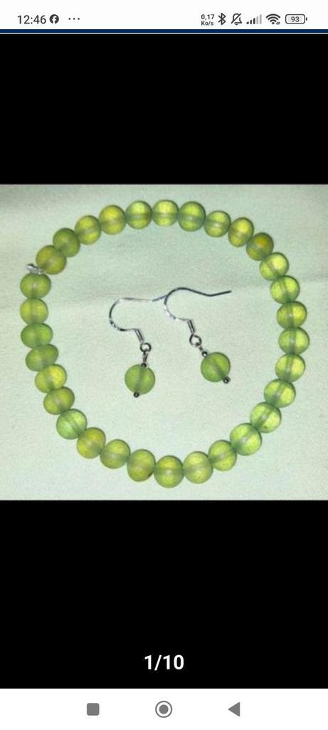 Natuurlijk groen amber setje, Handtassen en Accessoires, Armbanden, Nieuw, Elastiek, Zilver, Met edelsteen, Ophalen of Verzenden